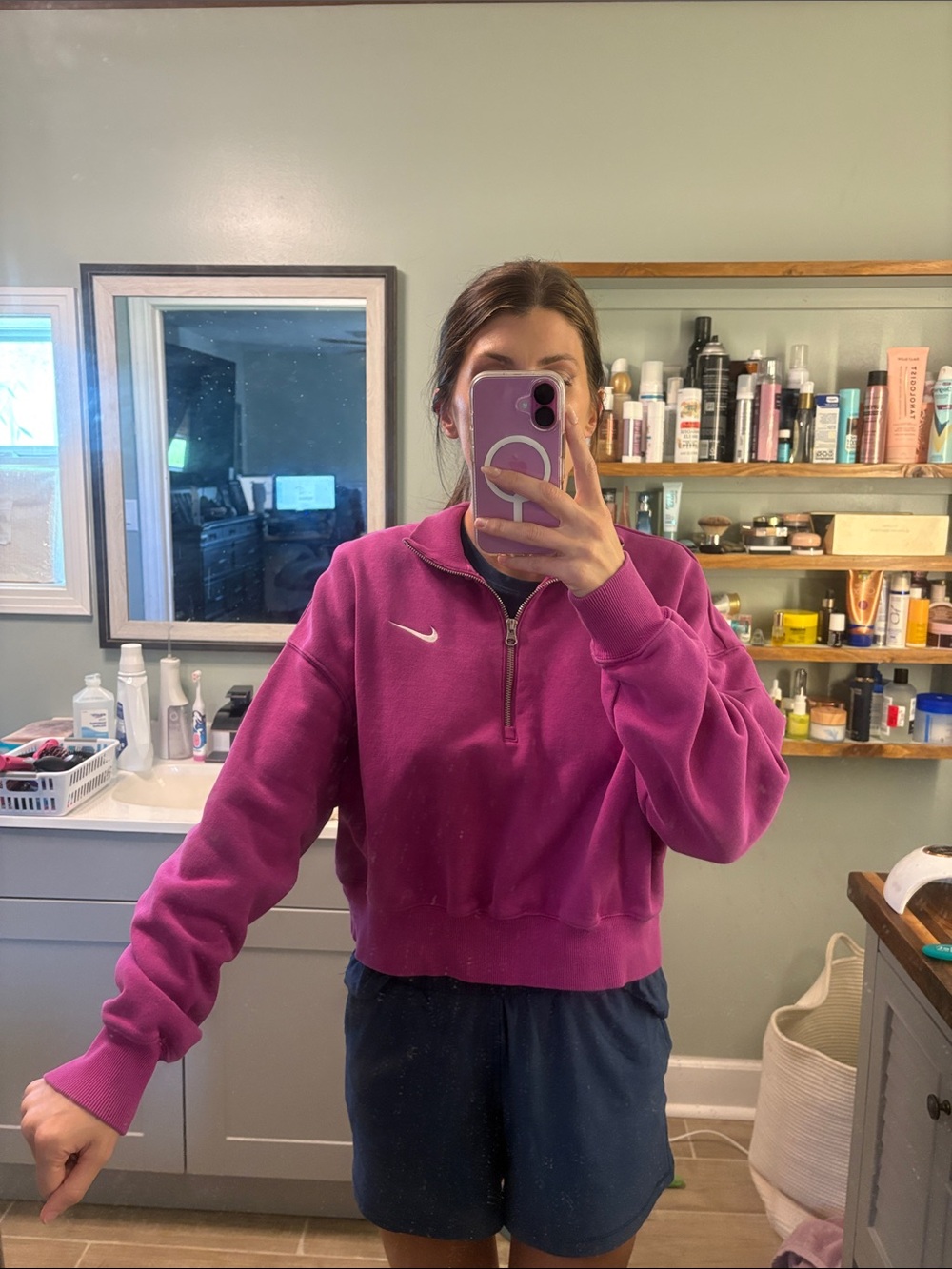 Nike Women's Fuchsia Half-Zip Pullover Sweatshirt